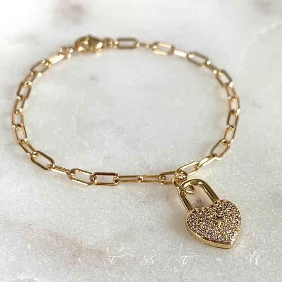 CZ Heart Padlock Bracelet - Picture 2 of 10